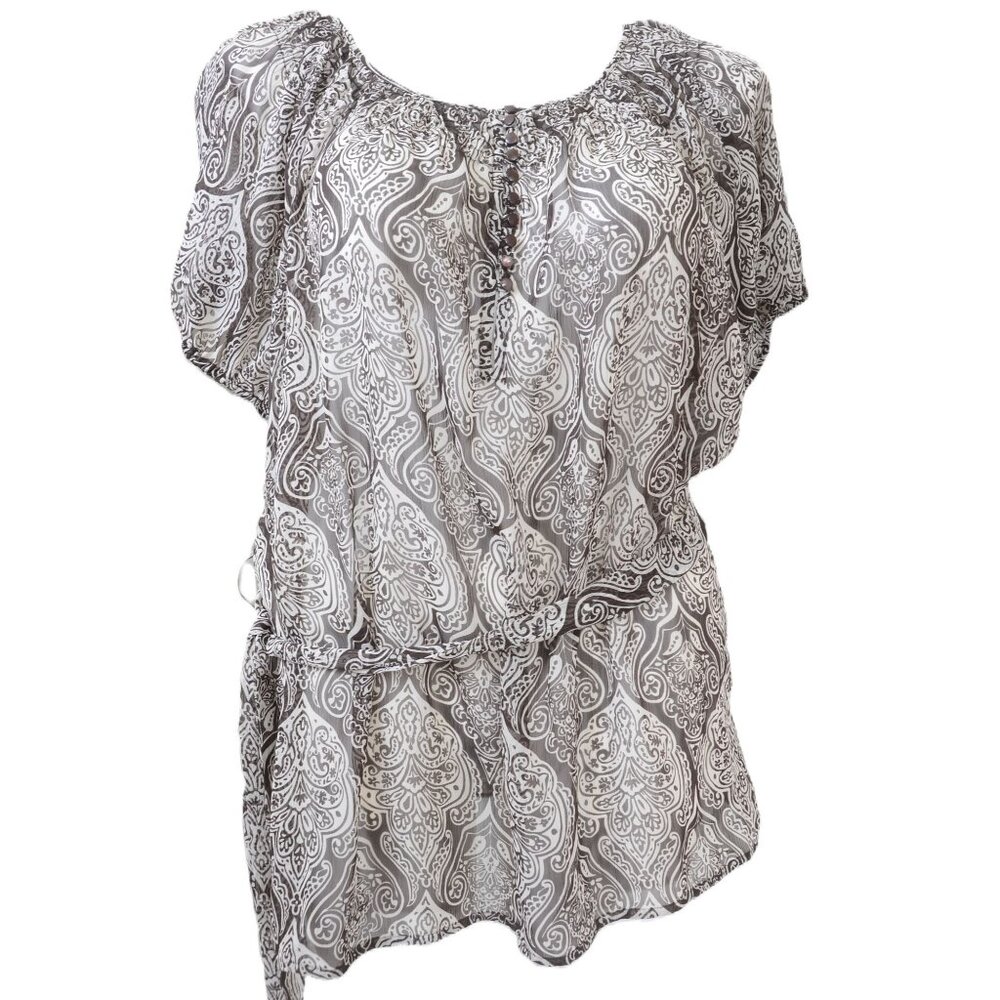 Peasant Paisley PLUS 1X Sheer Top‎ Cap Sleeve Shirt Blouse Fairy Forest Whimsy